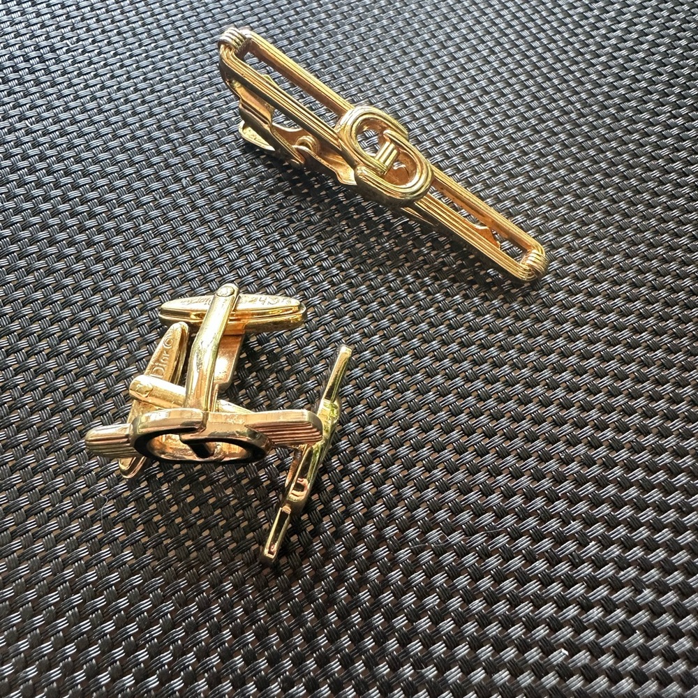 Gold Cufflinks and Tie Clip Set